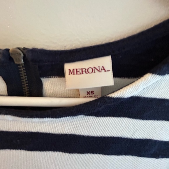 Merona- Quarter sleeve navy blue and white striped blouse with zip back - Picture 2 of 4